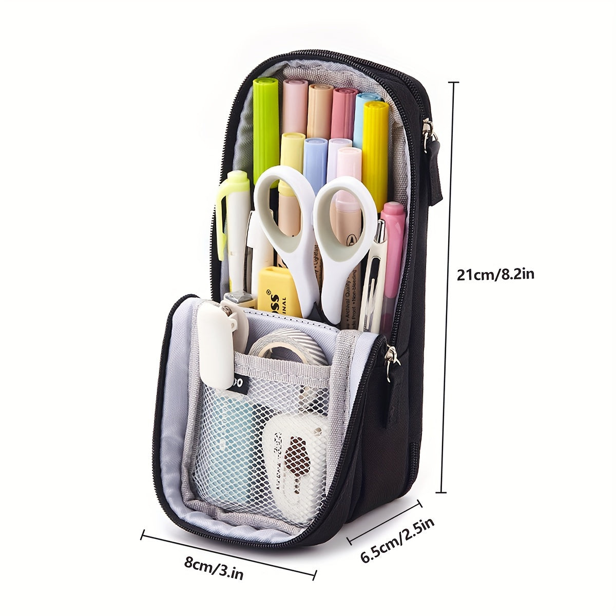 Double-Layer Pencil Case Creative Double-Layer Portable School Pencil Case | Office & Study Storage Stationery Bag | Holds Sticky Notes, Stickers, Markers | 1pc