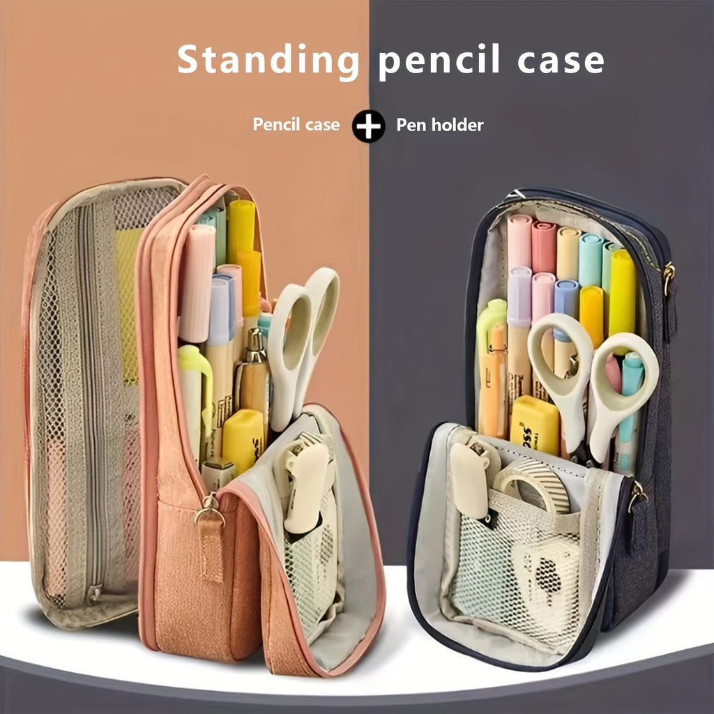 Double-Layer Pencil Case Creative Double-Layer Portable School Pencil Case | Office & Study Storage Stationery Bag | Holds Sticky Notes, Stickers, Markers | 1pc