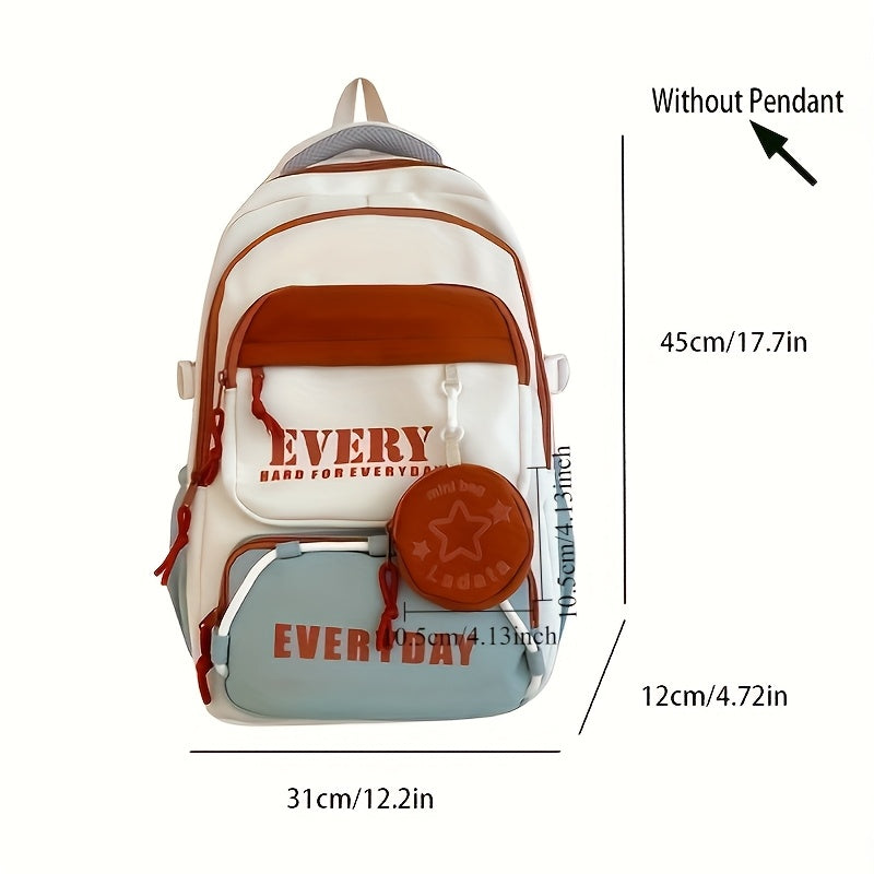 Casual Nylon Student Backpack for Men & Women with Anti-Theft Multiple Pockets, Color Block Design, Adjustable Straps, Laptop Compartment - Durable Unisex Backpack for Travel, School & Commuting