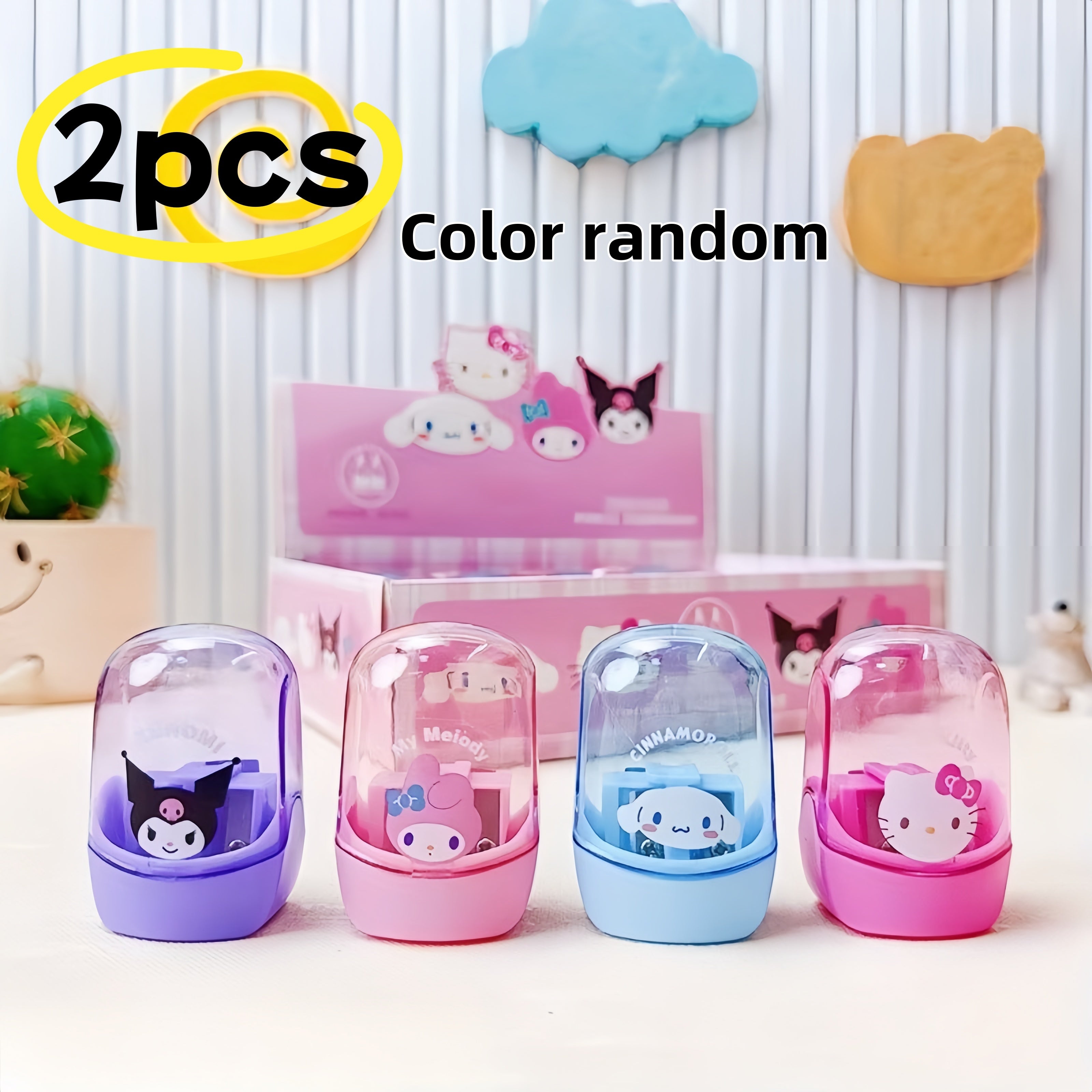 Sanrio Themed Portable Pencil Sharpener | Dual-Hole Design, Battery-Free, Acrylic Material, Suitable for Home and Classroom Use | Durable Student Sharpener, Various Colors, Compact and Portable