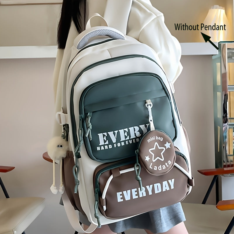 Casual Nylon Student Backpack for Men & Women with Anti-Theft Multiple Pockets, Color Block Design, Adjustable Straps, Laptop Compartment - Durable Unisex Backpack for Travel, School & Commuting