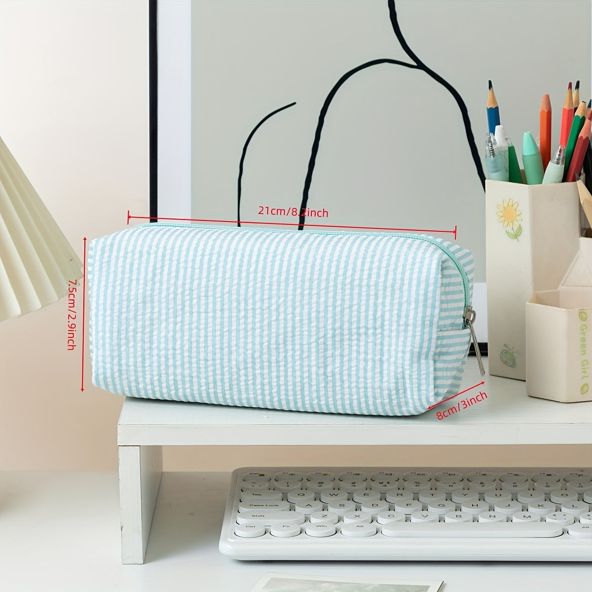 1pc Large Capacity Bubble Gauze Pencil Case with Embroidered Striped Supply Organizer - Bubble Layers for Easy Access, Compact Travel Storage Bag for,, Students (for erasers, Rulers, Pens, Notebooks)