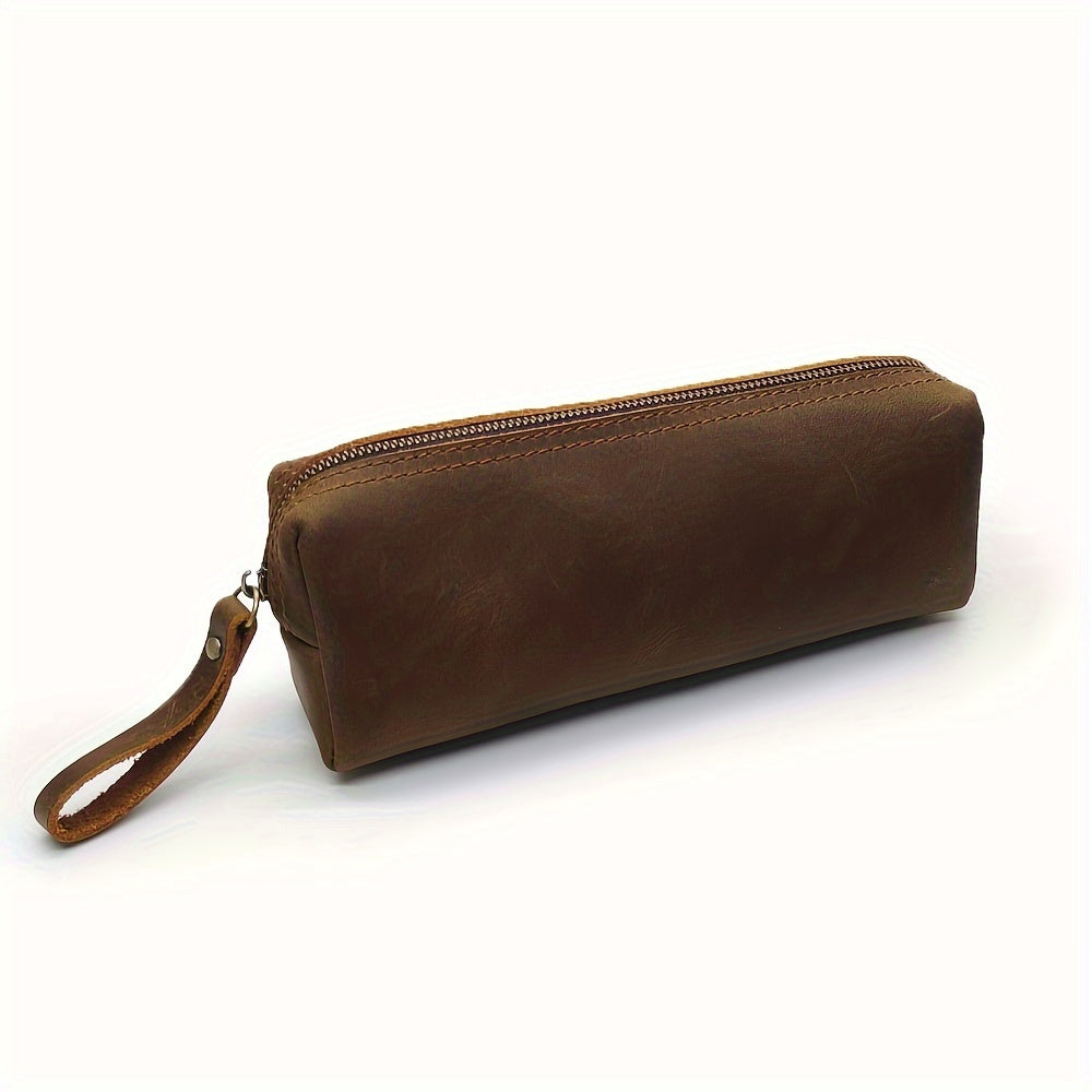 Vintage Leather Pencil Case Vintage-Style Genuine Leather Men's Pencil Case | Top-Grain Cowhide Clutch for Coins, Keys, Stationery - Perfect Father's Day Gift or Birthday Present for School & Office