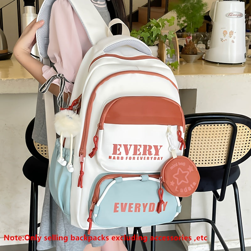 Casual Nylon Student Backpack for Men & Women with Anti-Theft Multiple Pockets, Color Block Design, Adjustable Straps, Laptop Compartment - Durable Unisex Backpack for Travel, School & Commuting