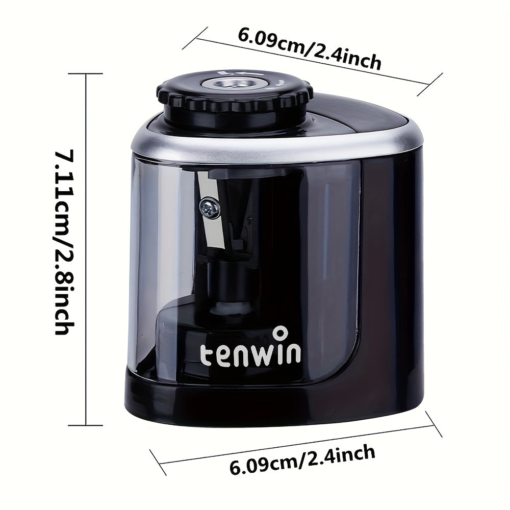 TENWIN Electric Sharpener TENWIN Electric Pencil Sharpener | Automatic, Durable, No Battery Needed | for School, Office, Art & Craft Supplies, Desk, School Stationery, Modern Stationery, Metallic Accent, with Colorful Pens