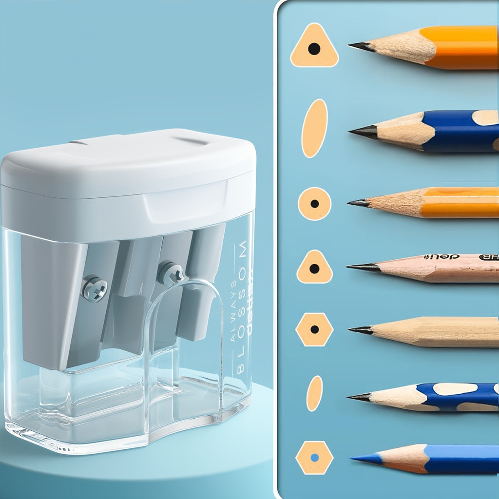 1 Transparent Large-Capacity Dual-Hole Cap  Portable Pencil Sharpener, Suitable for Students Office Art Drawing