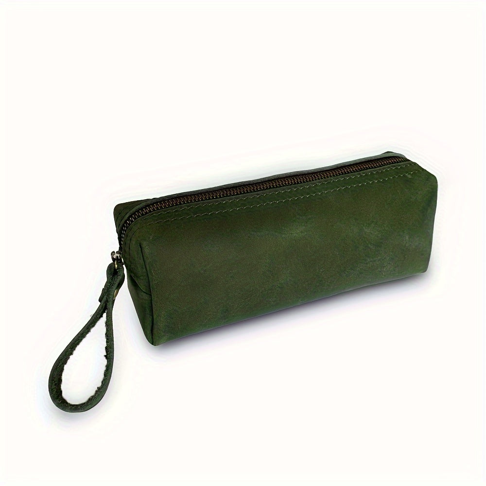 Vintage Leather Pencil Case Vintage-Style Genuine Leather Men's Pencil Case | Top-Grain Cowhide Clutch for Coins, Keys, Stationery - Perfect Father's Day Gift or Birthday Present for School & Office