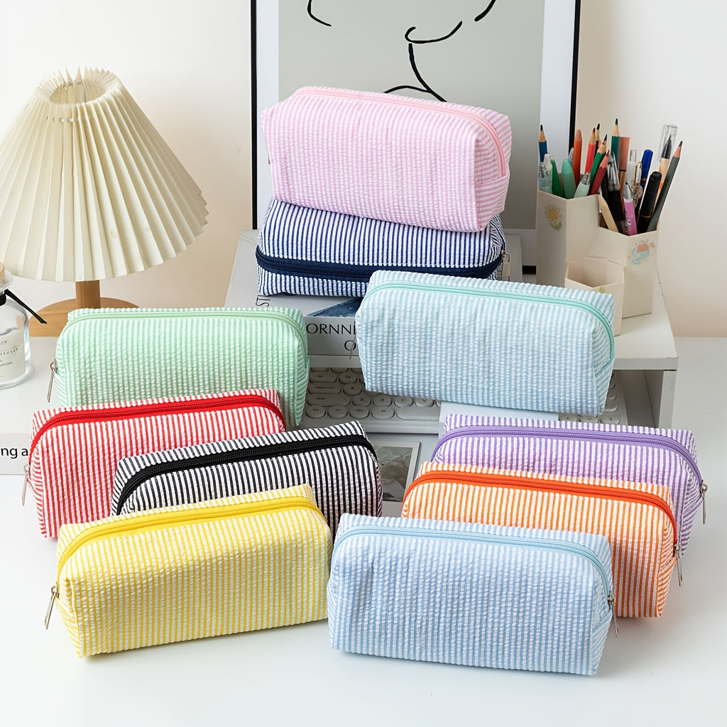 1pc Large Capacity Bubble Gauze Pencil Case with Embroidered Striped Supply Organizer - Bubble Layers for Easy Access, Compact Travel Storage Bag for,, Students (for erasers, Rulers, Pens, Notebooks)