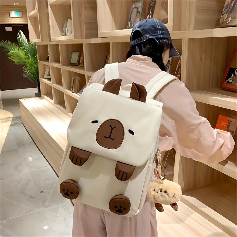 Cute INS backpack, capybara large capacity backpack, female student backpack, college student simple and ugly shopping versatile backpack, accommodating 14 inch tablets, and easy to maintain, step into the world of capybaras