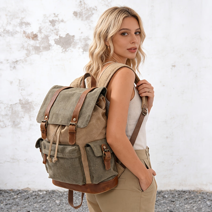Fashionable Large Capacity Backpack | Khaki Color, Material, Adjustable Strap, Drawstring Closure, Utility Pockets, Ideal for Travel and Commuting
