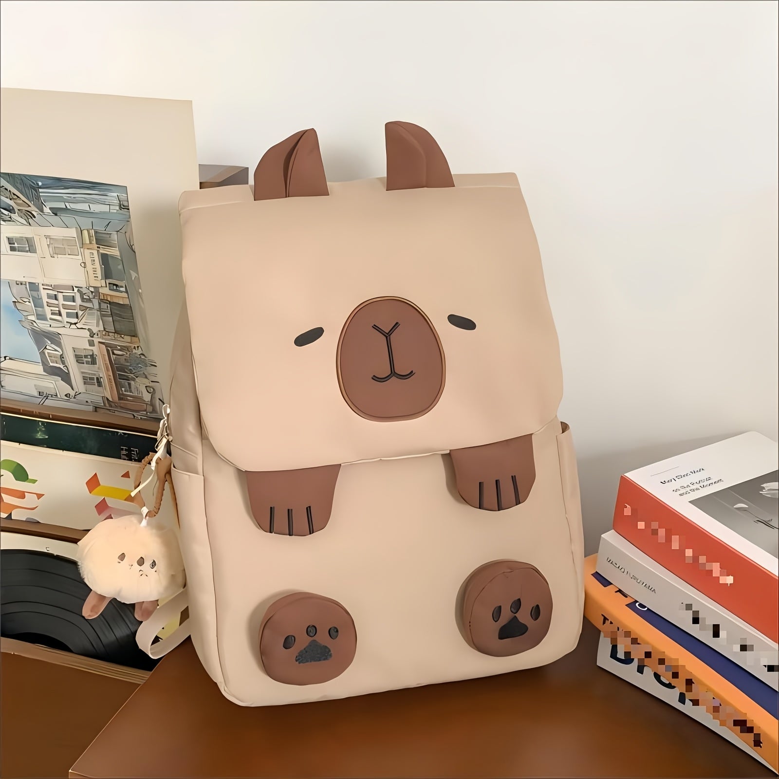 Cute INS backpack, capybara large capacity backpack, female student backpack, college student simple and ugly shopping versatile backpack, accommodating 14 inch tablets, and easy to maintain, step into the world of capybaras
